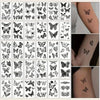 Una cuadrícula de diseños de mariposas para tatuajes temporales y pegatinas.