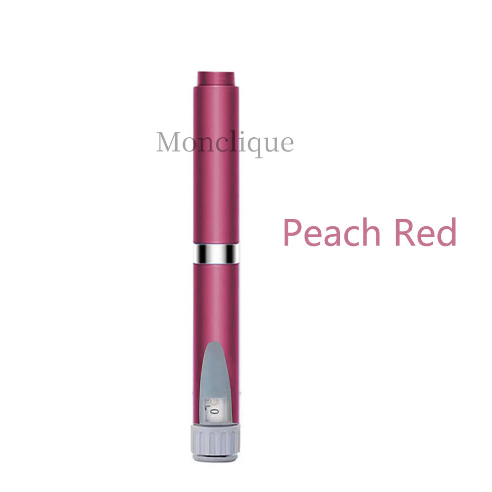 A pink Monclique reusable metal injection pen in Peach Red color.