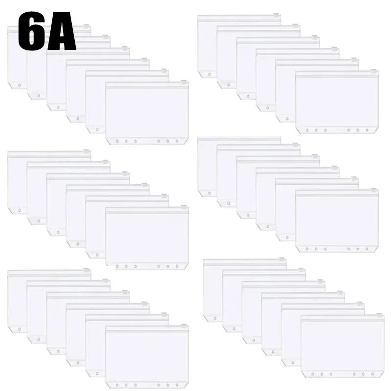 A set of 6A zippered budget envelopes for notebooks, shown in a row.