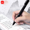 A hand holds a black smooth writing gel pen with a fine 1.0mm tip, writing on a piece of paper.
