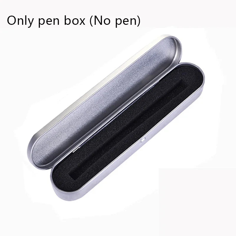 Silver pen box with an open compartment for storing pens or pencils.