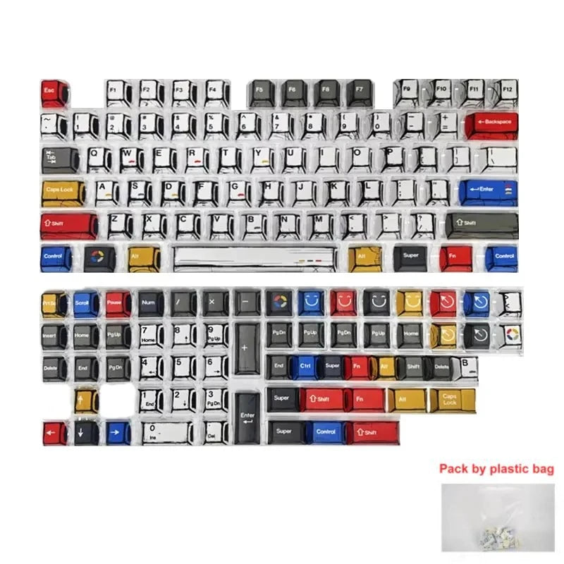 Ein komplettes Set individueller Kirschprofil-Mechanik-Tastenkappen in einem Raster angeordnet.