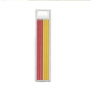 A vertical display of multiple colored mechanical pencils with sharpened tips inside a clear plastic case.