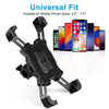 Black universal phone mount with shockproof grip showing compatibility for various mobile phone sizes.