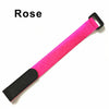 A bright pink hook and loop cable tie with a black grip and plastic clip.