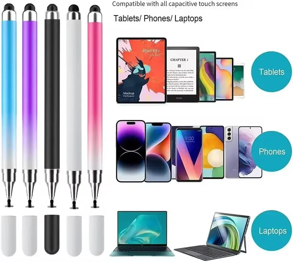 A collection of stylus pens and accessories compatible with all capacitive touch screens for tablets, phones, and laptops.