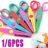 Six pairs of colorful decorative zig zag edge scissors for crafts and DIY projects