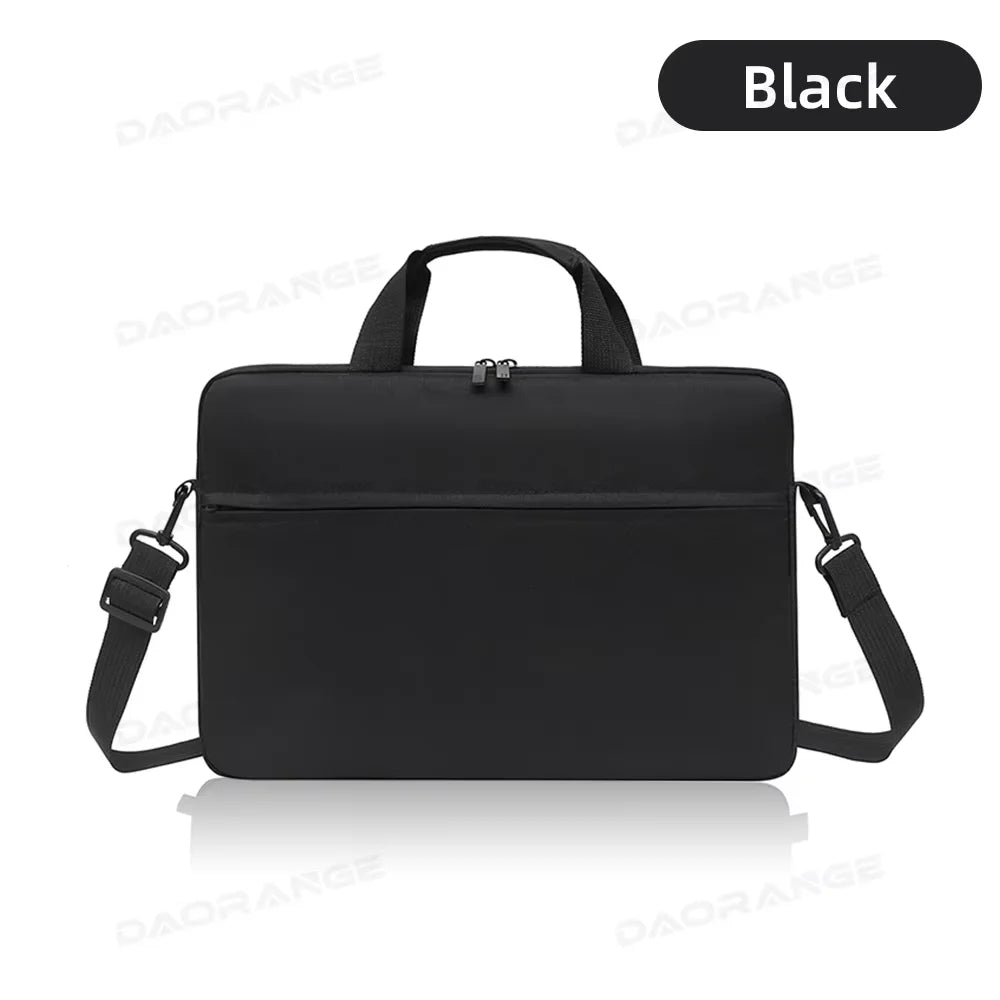 Black nylon laptop tote bag with carrying handles shown from the front.