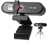Webcam autofocus HD noire montée sur trépied pour conférence et streaming.