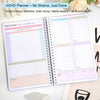 An open ADHD Daily Planner notebook showing daily focus, priorities, habits, and reward tracking pages.