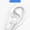 A white wired in-ear earphone is shown inserted into a human ear, illustrating sound insulation.