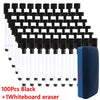 A set of 100 black dry erase markers with a whiteboard eraser shown in a grid arrangement.