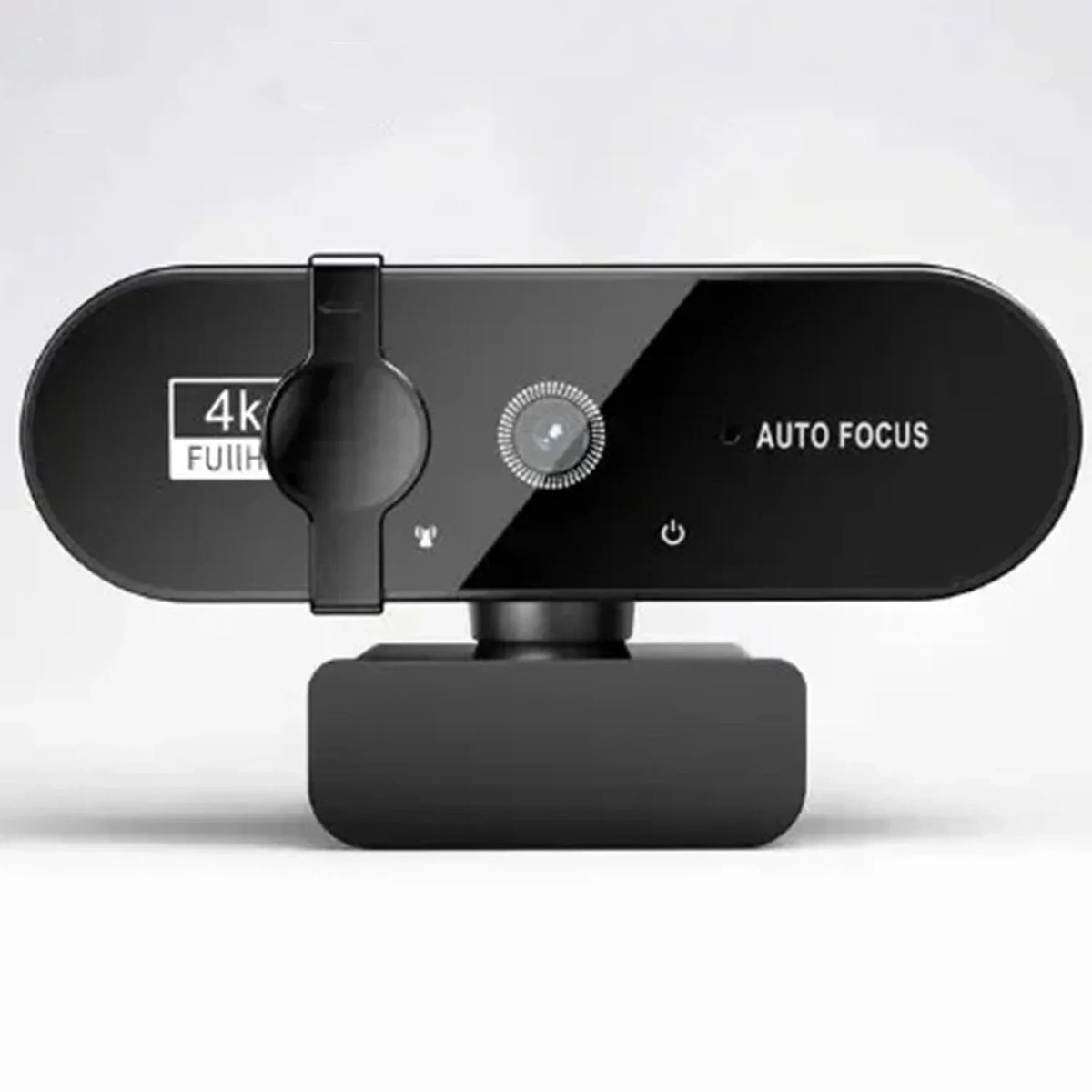A black 4K/2K HD webcam with a focus adjustment dial and auto focus indicator.