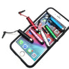 A multi-color fine point stylus with various tips is shown inside a smartphone case.