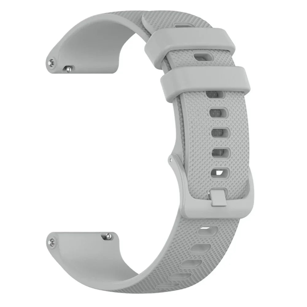 A gray silicone watch band for a smartwatch, shown from the side.