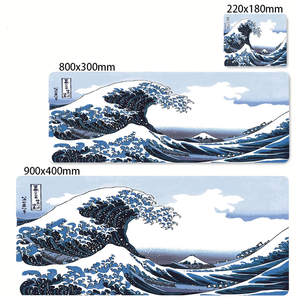 A large illustration of The Great Wave of Kanagawa on a mouse pad.