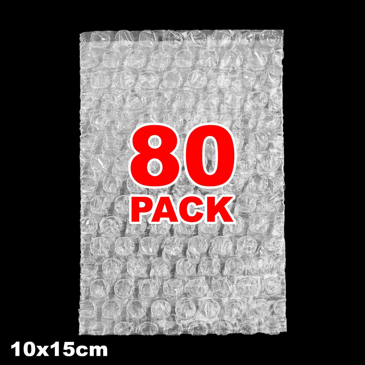A sheet of 80 pack transparent bubble wrap padded shipping bags.