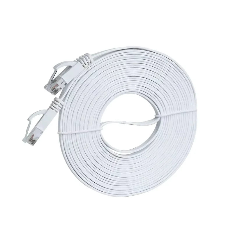 White CAT 6 Ethernet network cable coiled and bundled for networking applications