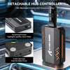 A black detachable hub controller made of CNC-machined 6063 aluminum alloy with anodized finish and anti-slip pads.