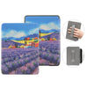 A premium leather case for a Kindle Paperwhite shows the device and various angles of the protective cover.