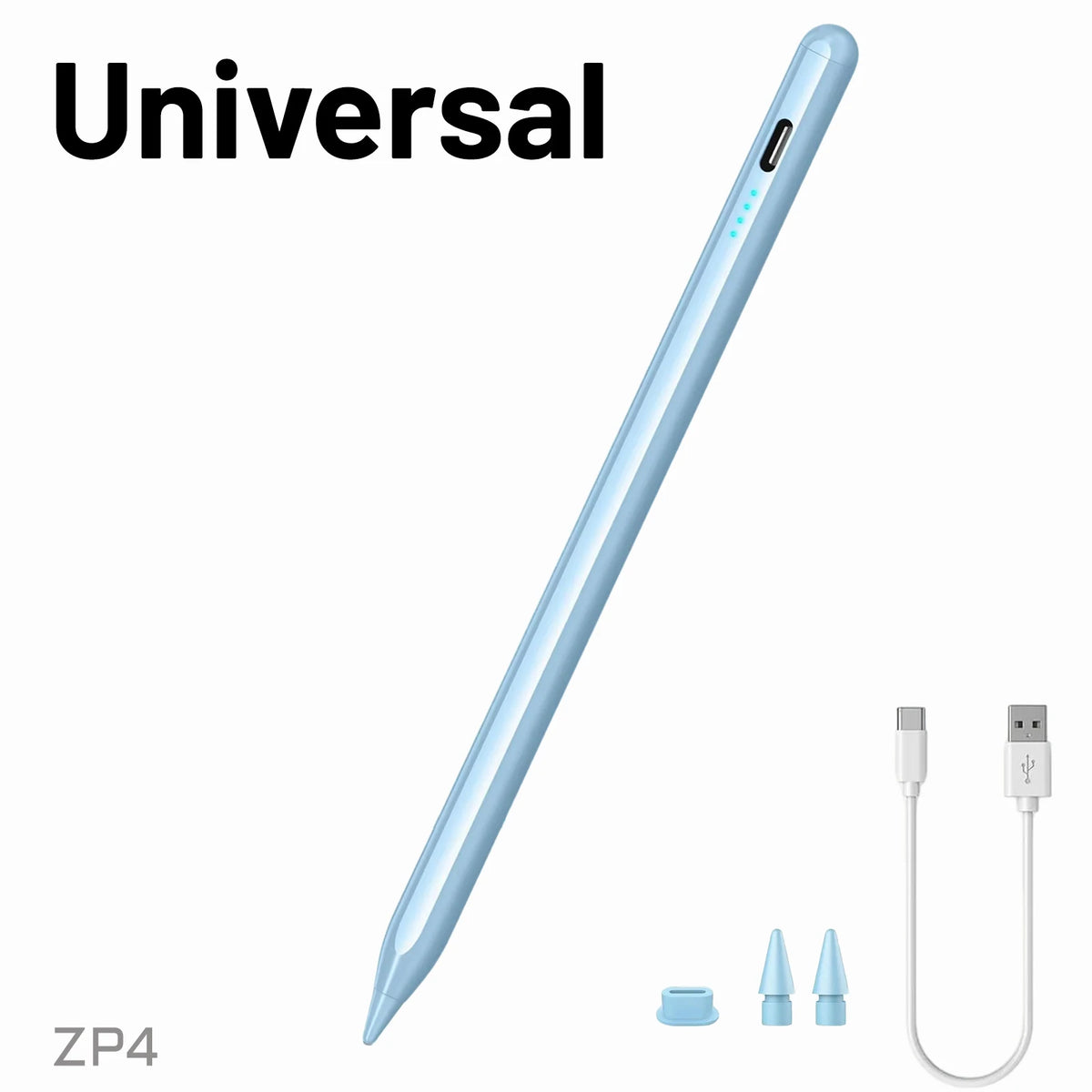 A light blue Universal capacitive stylus pen labeled ZP4 shown diagonally against a white background.