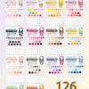 A collection of 126 acrylic marker colors displayed in various packaging and color swatches.