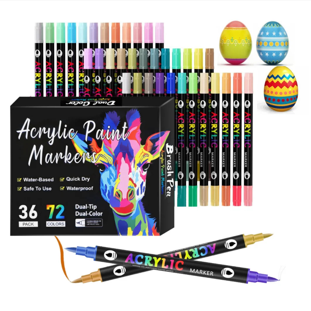 A set of dual-tip acrylic markers in various colors and shades for crafting