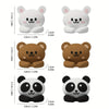 A set of cartoon desk cable organizers featuring teddy bears, pandas, and other animal characters in white and brown colors.