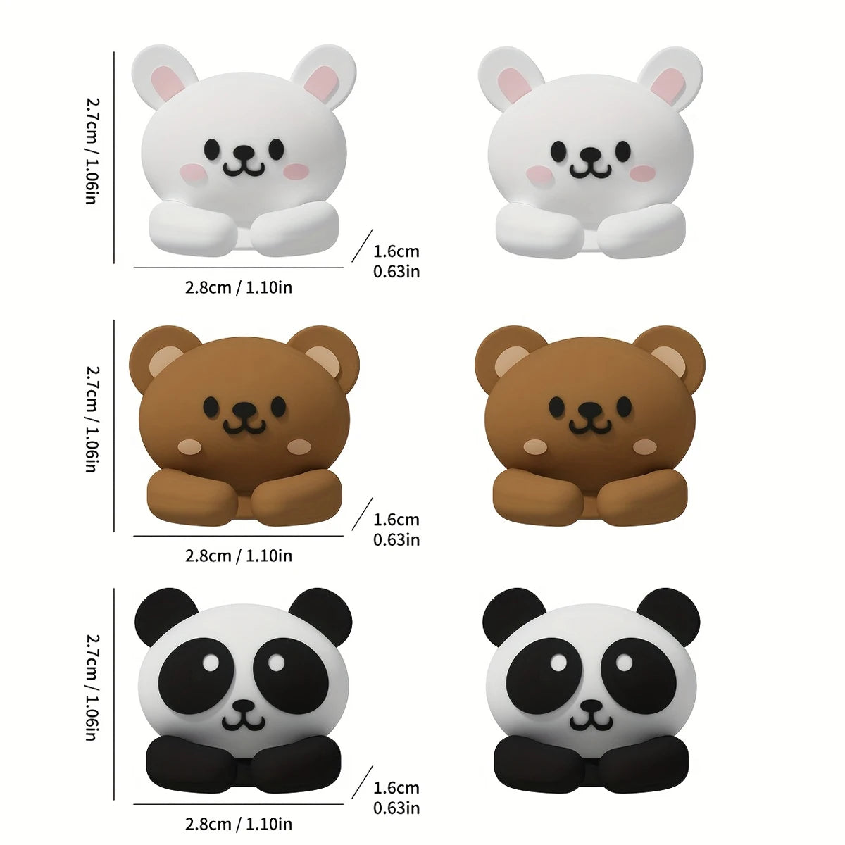 A set of cartoon desk cable organizers featuring teddy bears, pandas, and other animal characters in white and brown colors.