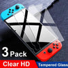 A pack of three clear HD tempered glass screen protectors for a Nintendo Switch console.