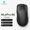 Schwarze ML6Pro 8K kabellose Gaming-Maus mit rotem Schalter und verschiedenen technischen Spezifikationen darunter