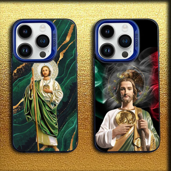 iPhone case featuring a painting of Saint Jude Thaddeus with a matte silicone finish.