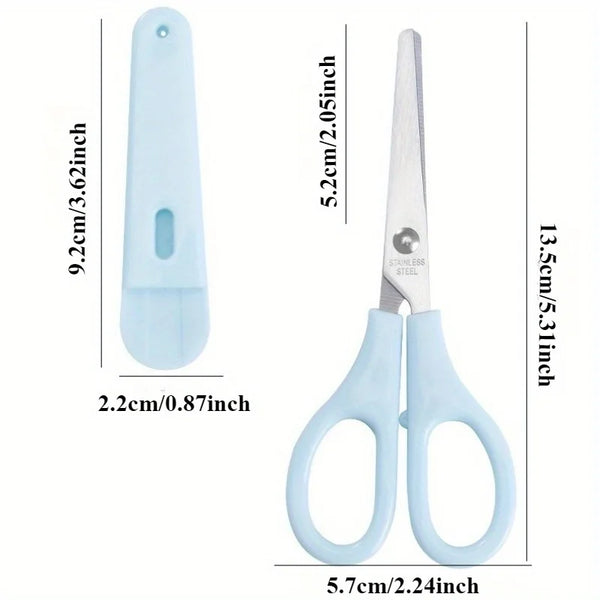 A pair of light blue precision round tip crafting scissors with a stainless steel blade and handles.