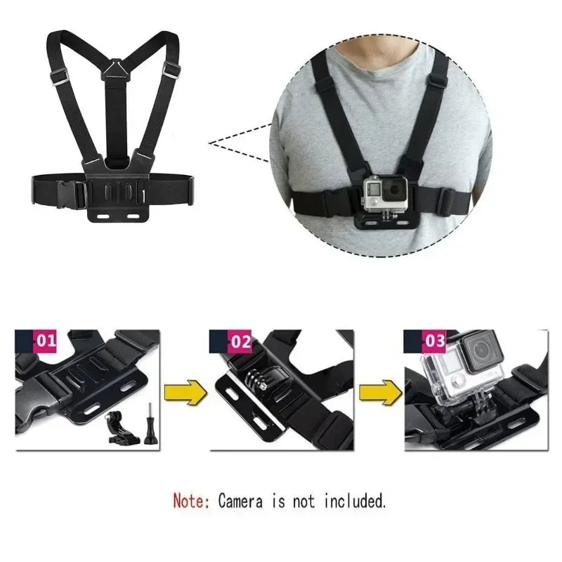 Black adjustable phone clip holder with a chest strap for mounting devices.