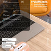 An orange X7 dual-mode wireless mouse is shown next to a laptop and a keyboard, highlighting its features.