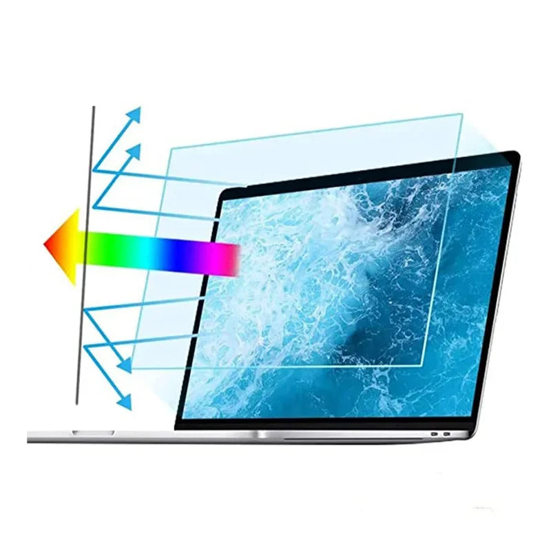 Anti-blue light matte screen protector being applied to a laptop display.