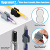 A silicone self-adhesive pen holder is shown with various pens and pencils, highlighting its hand tear design and soft materi