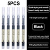 Five black full-length gel pens with 0.5mm writing specification