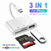 A white 3 in 1 SD card TF card USB-A adapter with a detachable card reader module and memory card.