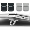 A silver keyboard riser stand with dual adjustable angle grips shown next to black and gray versions.