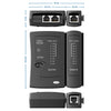 Probador de cables de red profesional con unidad principal y control remoto, con varios puntos y conectores de prueba.