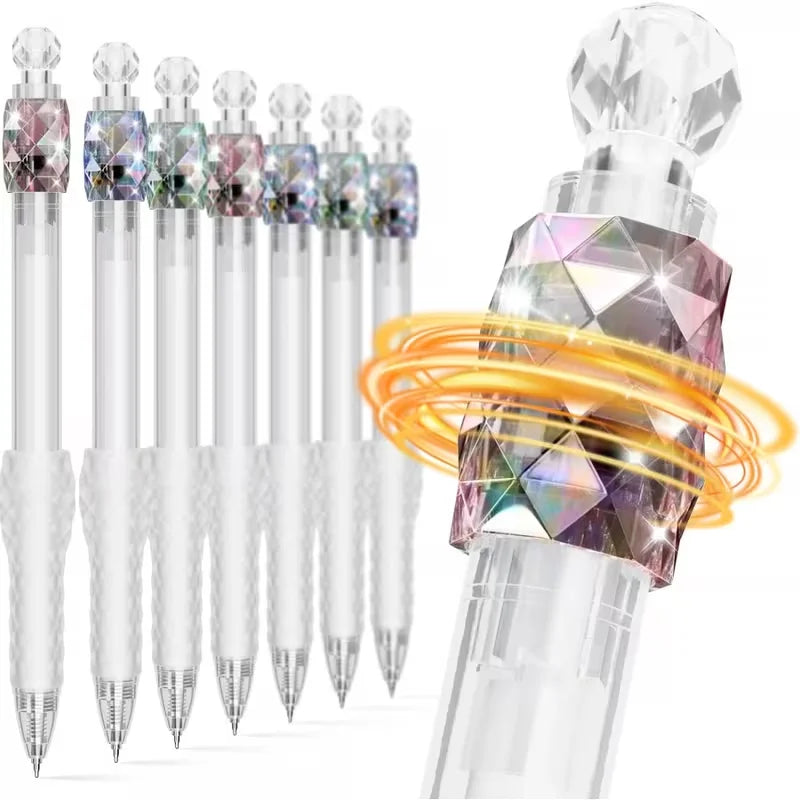 Set von Premium-Fidget-Spinner-Gelstiften mit irisierenden, mehrfarbigen Spitzen, vertikal präsentiert.