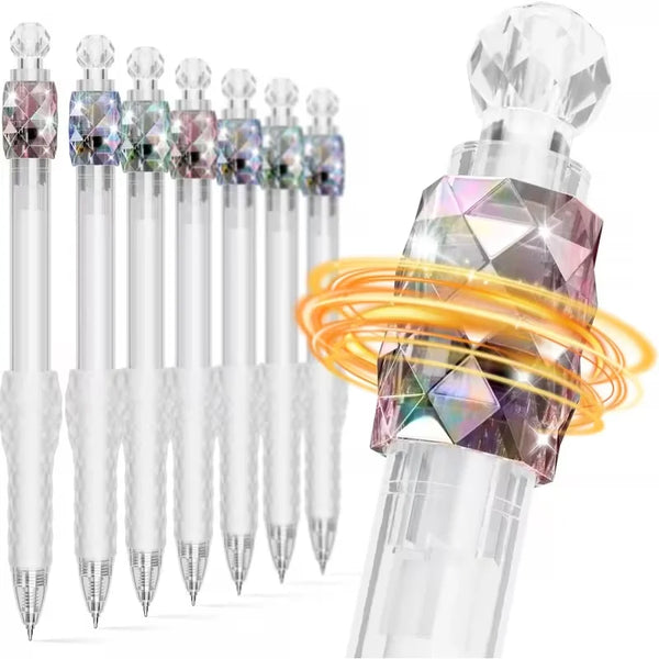 Set von Premium-Fidget-Spinner-Gelstiften mit irisierenden, mehrfarbigen Spitzen, vertikal präsentiert.