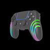 A gray PlayStation 5 compatible Bluetooth game controller with neon green and pink RGB lighting.