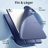 A white smartphone is shown with a blue silicone protective case and stand, featuring TPU flexible material.