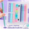 A clear plastic case holds a set of 0.5 and 0.7 mechanical pencils with various colors and an eraser.
