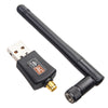 A black dual-band USB Wi-Fi adapter with an AC connector and a detachable antenna.
