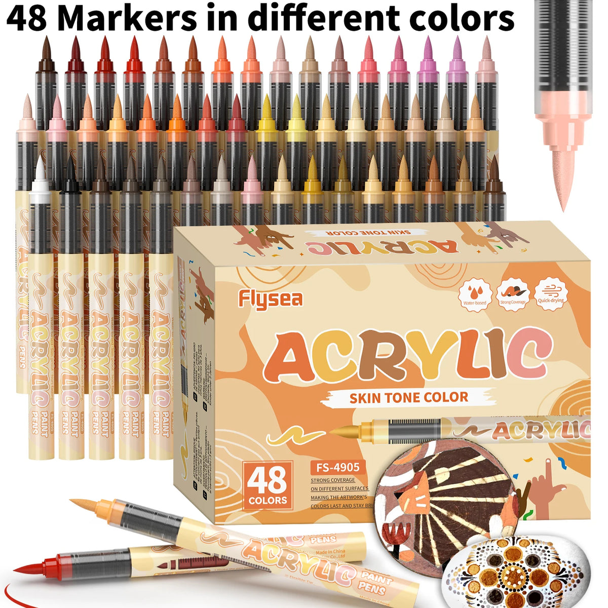 A set of 48 markers in different colors and skin tone colors for acrylic painting and DIY crafts