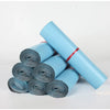 A roll of light blue reusable waterproof poly shipping bags, shown diagonally on a white background.