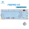 A transparent mechanical keyboard with RGB lighting and hot-swap switches, labeled as the F98PRO V3 upgraded version.